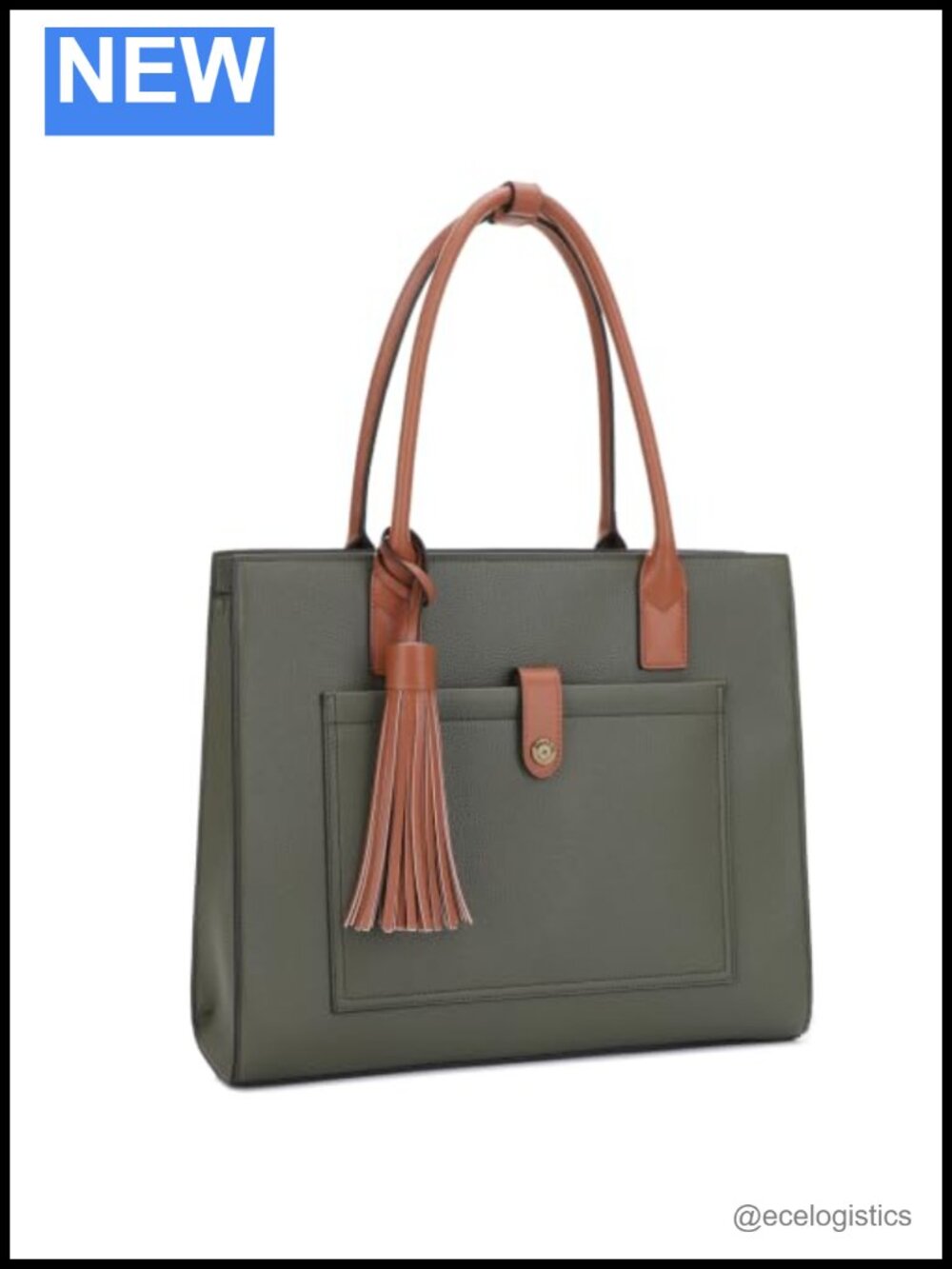 Bonded Leather Tote Bag Lockable Compartment Laptop Work Bag 14"